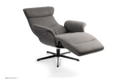 Timeout l�nestol med indbygget fodskammel, Helpolstret, Drejefod sort aluminium, Stof | Sheford Dark grey 77 | Conform
