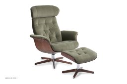 Timeout med indtr�kninger l�nestol, Valn�d, Drejefod tr�/aluminium, Stof | Trapani Olive 26 | Conform