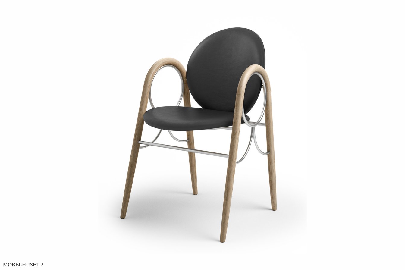 Arkade Chair, Eiche wei� ge�lt, Leder | Black, Chromgestell | Brdr. Kr�ger