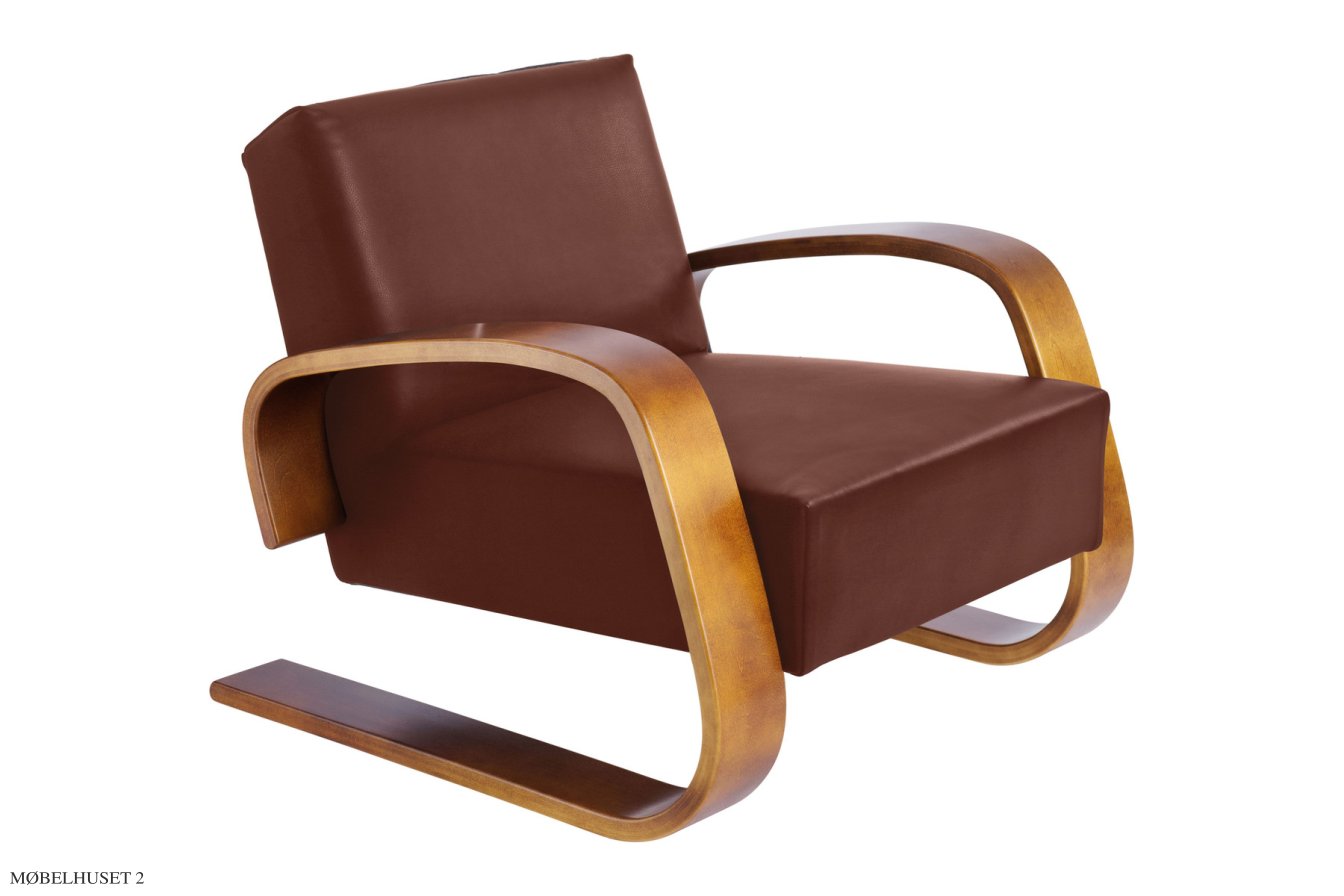Armchair 400 \"Tank\" Sessel, Walnuss gebeizt | Elegance Leder indian red | Artek