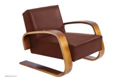 Armchair 400 \"Tank\" Sessel, Walnuss gebeizt | Elegance Leder indian red | Artek