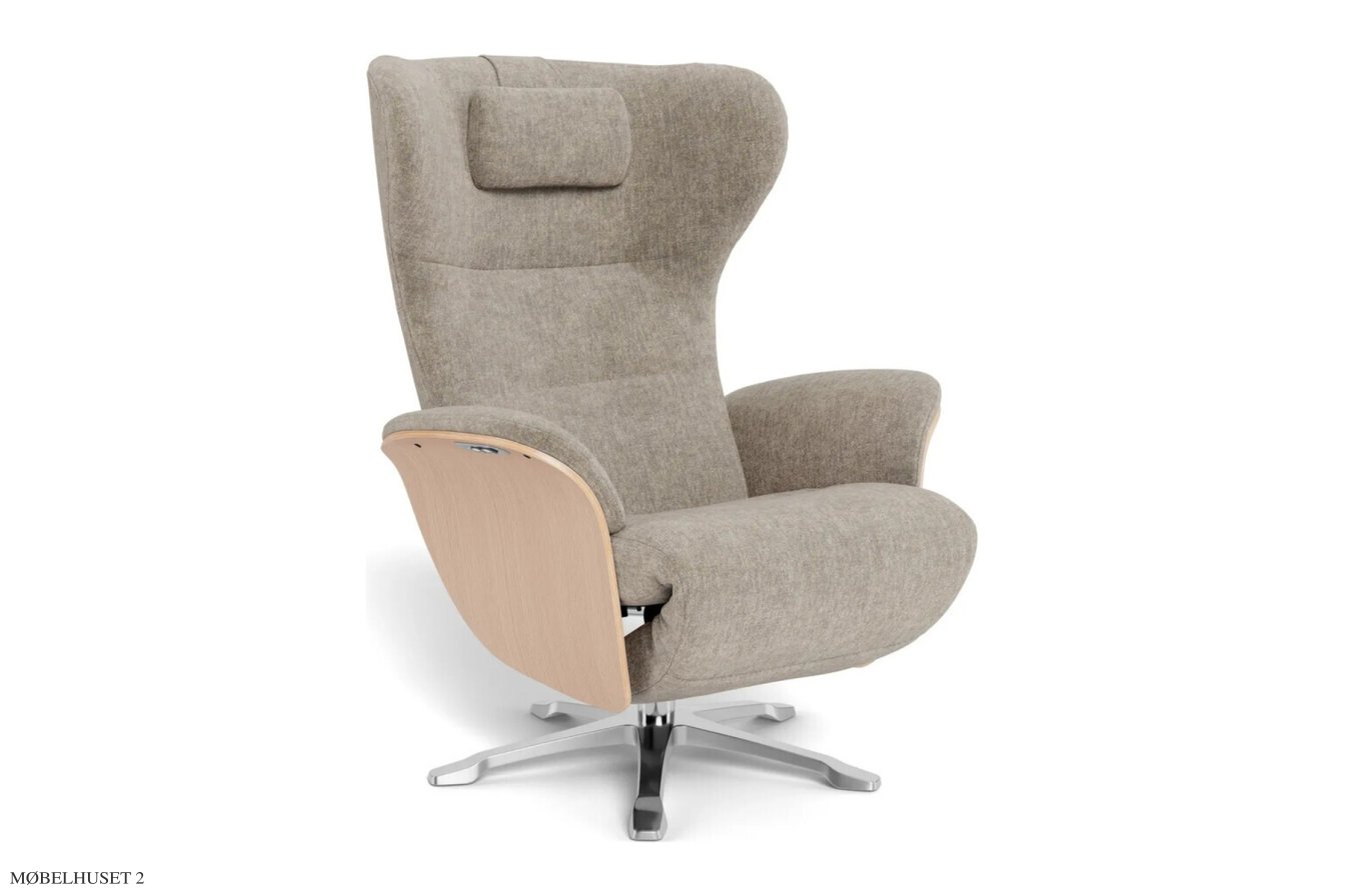 Aviora recliner l�nestol, Eg ubehandlet, Drejefod aluminium, Stof | Alice Beige 62 | Conform