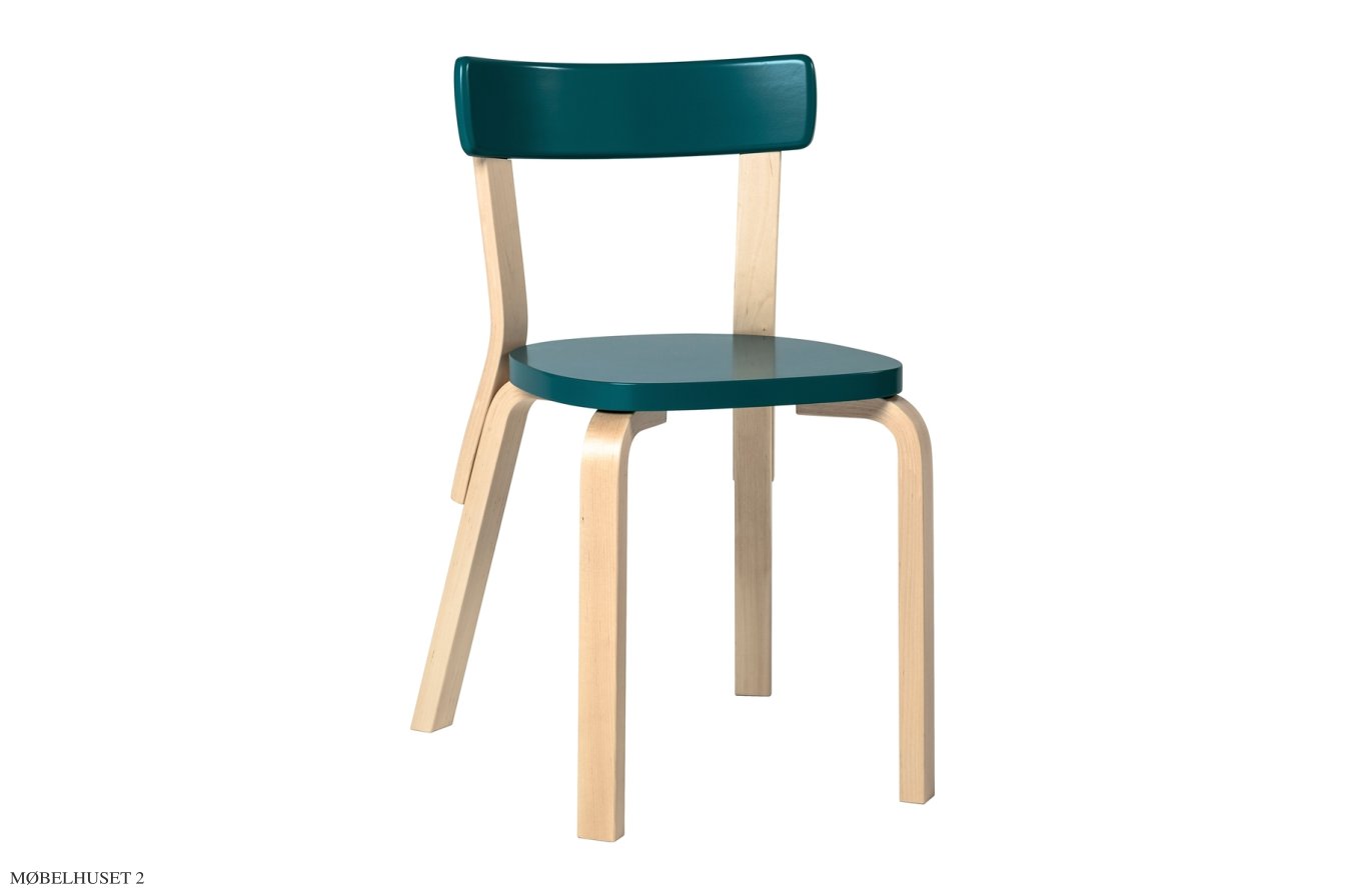 Chair 69 spisebordsstol, Birk/petrol lakeret | Artek