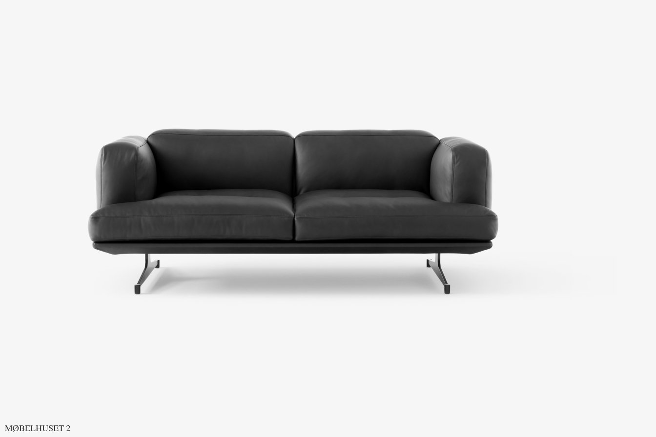 Inland AV22 Sofa, Warm Black, Noble Anilinleder Schwarz | &Tradition