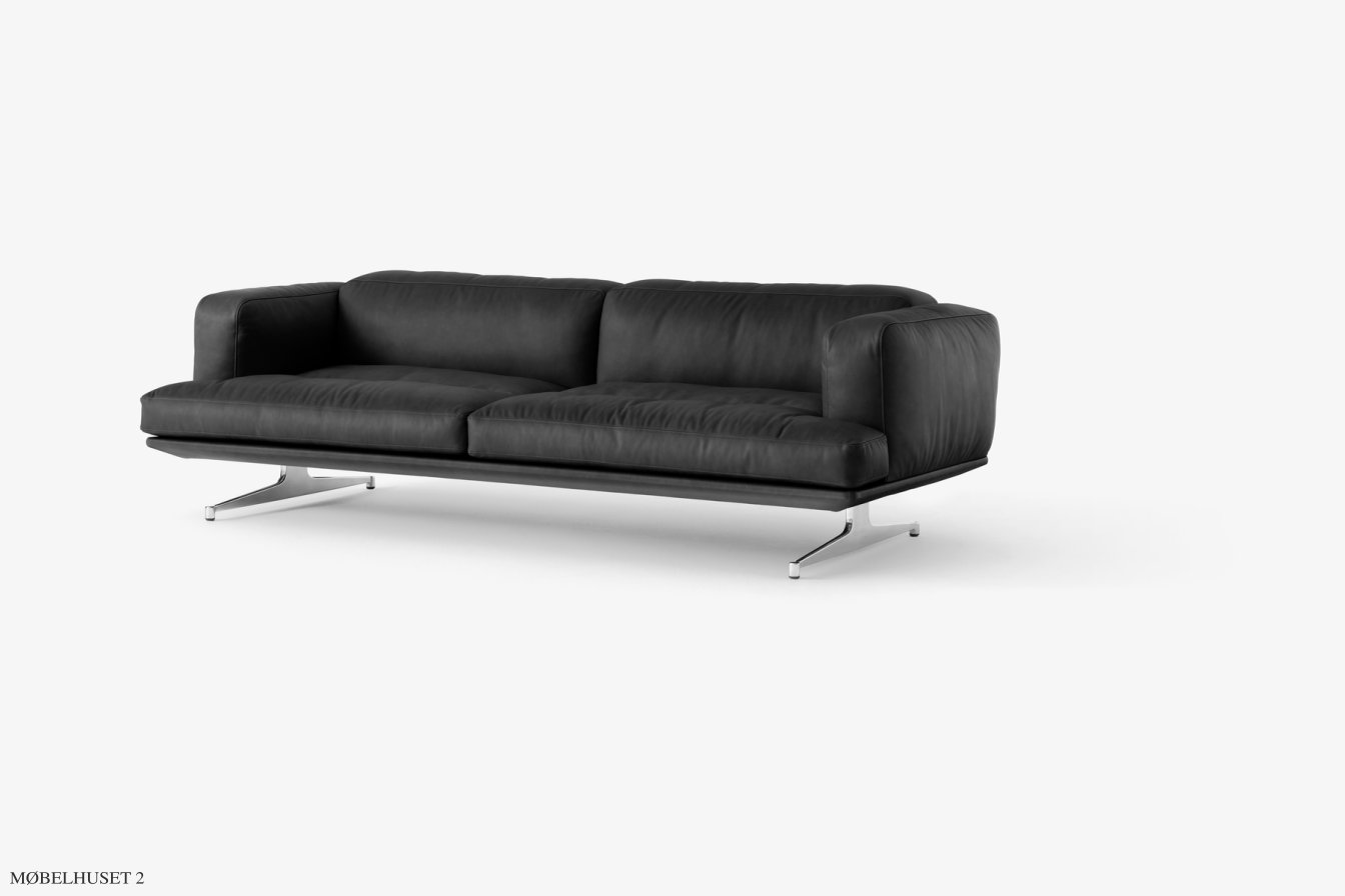 Inland AV23 Sofa, Schwarz, Noble Anilinleder Schwarz | &Tradition