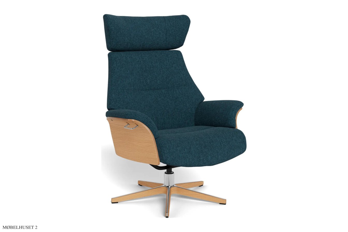 Air l�nestol, Eg lak, Drejefod tr�/aluminium, Stof | Alta Blue 47 | Conform