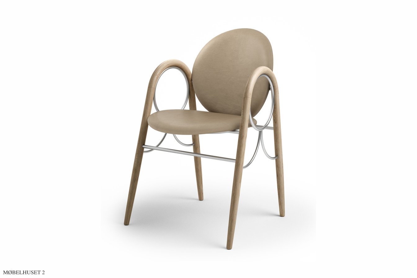 Arkade Chair, Eiche wei� ge�lt, Leder | Almond, Chromgestell | Brdr. Kr�ger