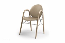 Arkade Chair, Eiche wei� ge�lt, Leder | Almond, Chromgestell | Brdr. Kr�ger