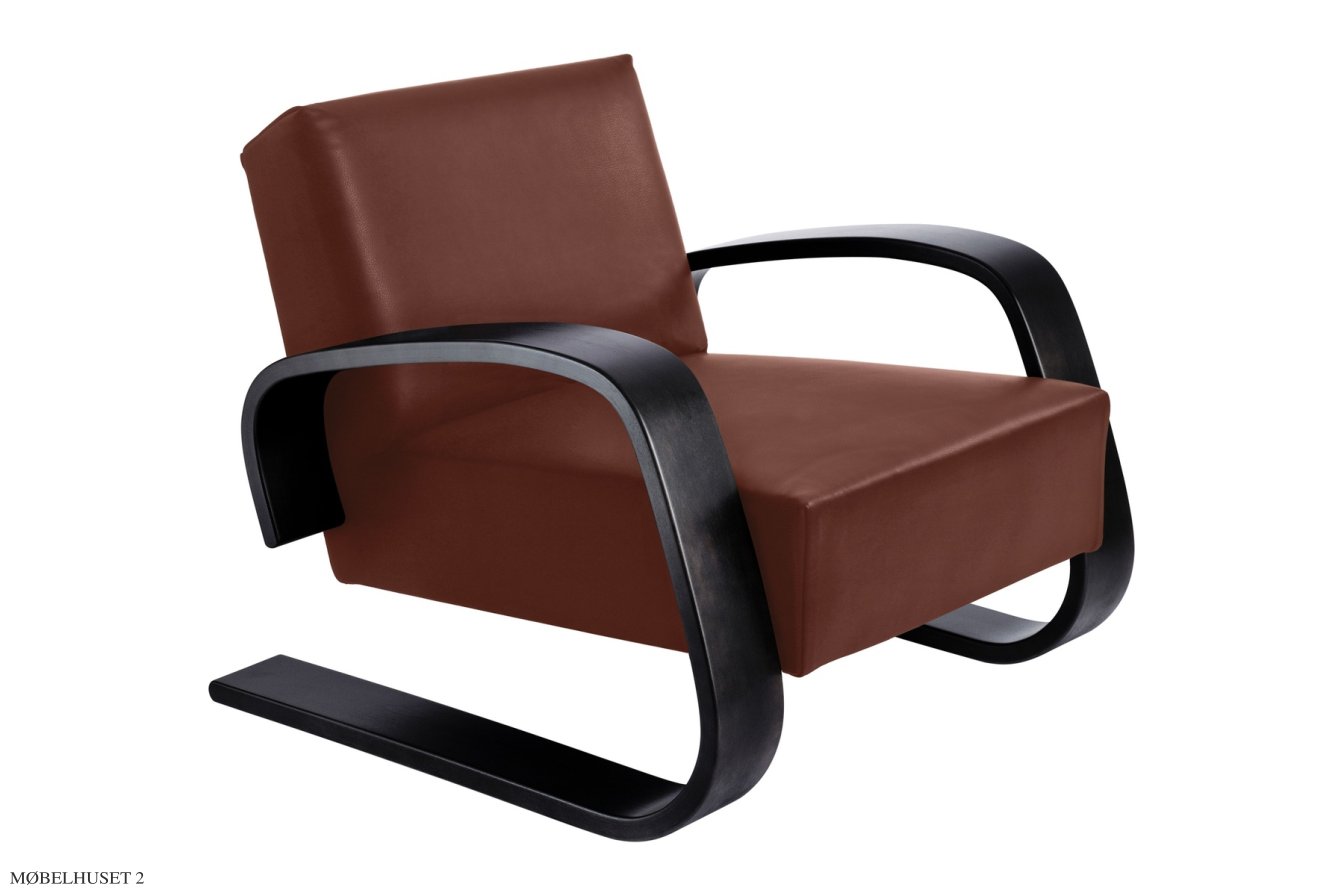 Armchair 400 \"Tank\" Sessel, Schwarz lackiert | Elegance Leder indian red | Artek