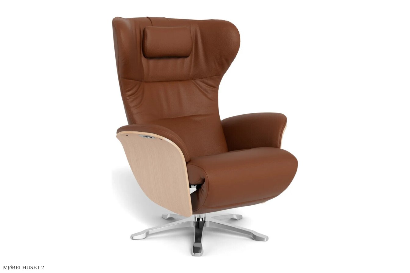 Aviora recliner l�nestol, Eg ubehandlet, Drejefod aluminium, L�der | Fantasy Cognac 65 | Conform