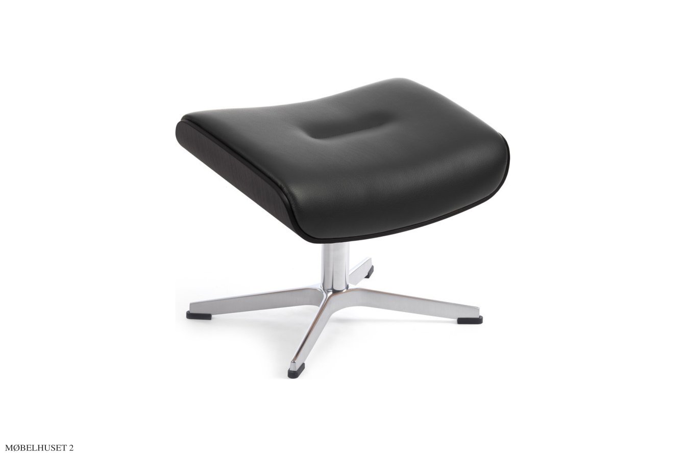 Timeout fodskammel, Eg sortbejdset, X-fod aluminium, L�der | Fantasy Black 89 | Conform