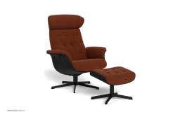 Timeout med indtr�kninger l�nestol, Eg sortbejdset, Drejefod sort aluminium, Stof | Dolce Rust 38 | Conform