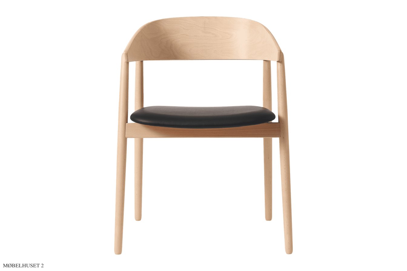 AC2 Stol b�g, Buche wei� pigmentiert, Leder schwarz | Andersen Furniture