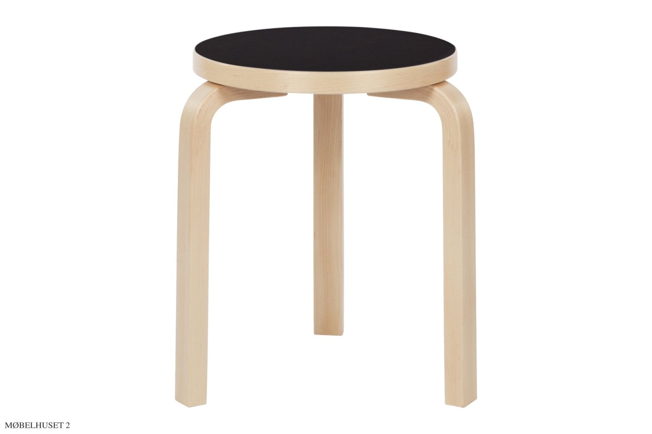 Stool 60 | Farve, Birk/sort linoleum | Artek