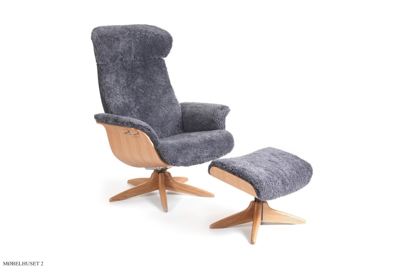 Timeout l�nestol, Eg lak, Drejefod i tr�, F�reskind | Sheepskin Charcoal | Conform
