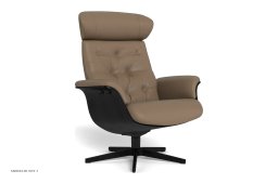 Timeout med indtr�kninger l�nestol, Eg sortbejdset, Drejefod sort aluminium, L�der | Dinara Taupe 64 | Conform