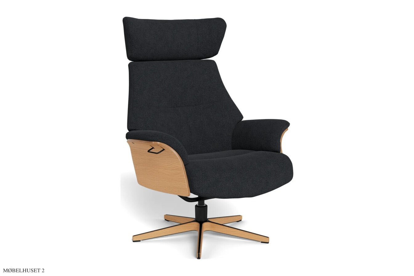 Air l�nestol, Eg lak, Drejefod tr�/sort aluminium, Stof | Gianni Charcoal 78 | Conform