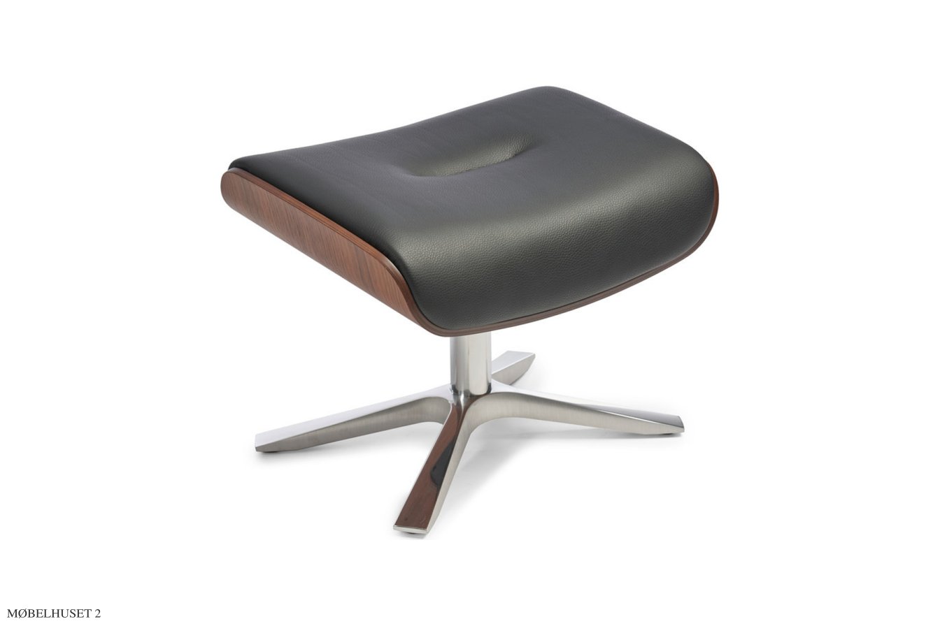 Timeout fodskammel, Valn�d, Quattro x-fod aluminium, L�der | Fantasy Black 89 | Conform