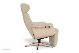 Timeout l�nestol med indbygget fodskammel, Eg ubehandlet, Drejefod tr�/sort aluminium, Stof | Evita Nature 05 | Conform