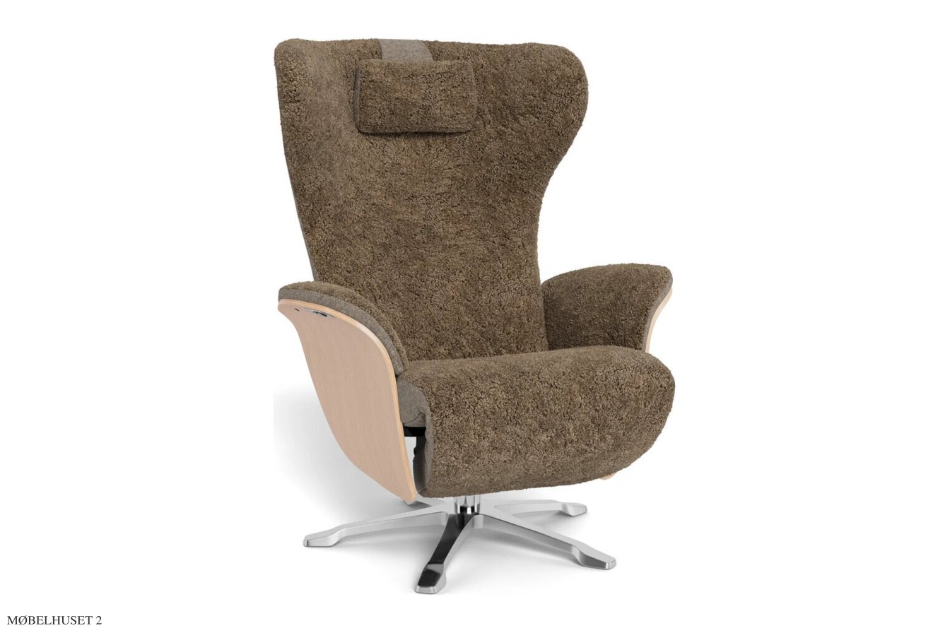 Aviora recliner l�nestol, Eg ubehandlet, Drejefod aluminium, F�reskind | Sheepskin Sahara | Conform