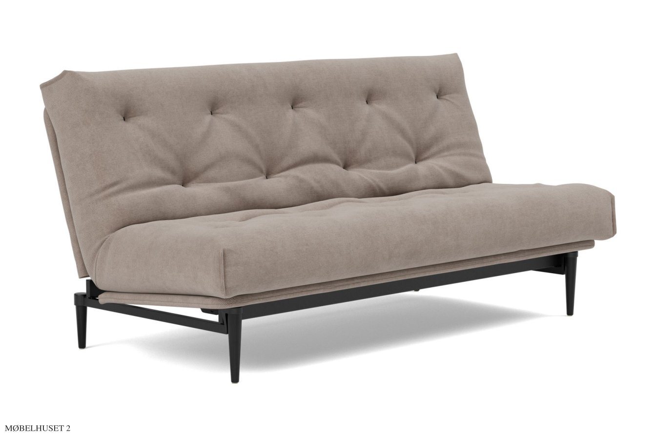 Colpus Schlafsofa, Schwarze Eiche / schwarzes Metall, Cordufine Beige 318 | Innovation Living