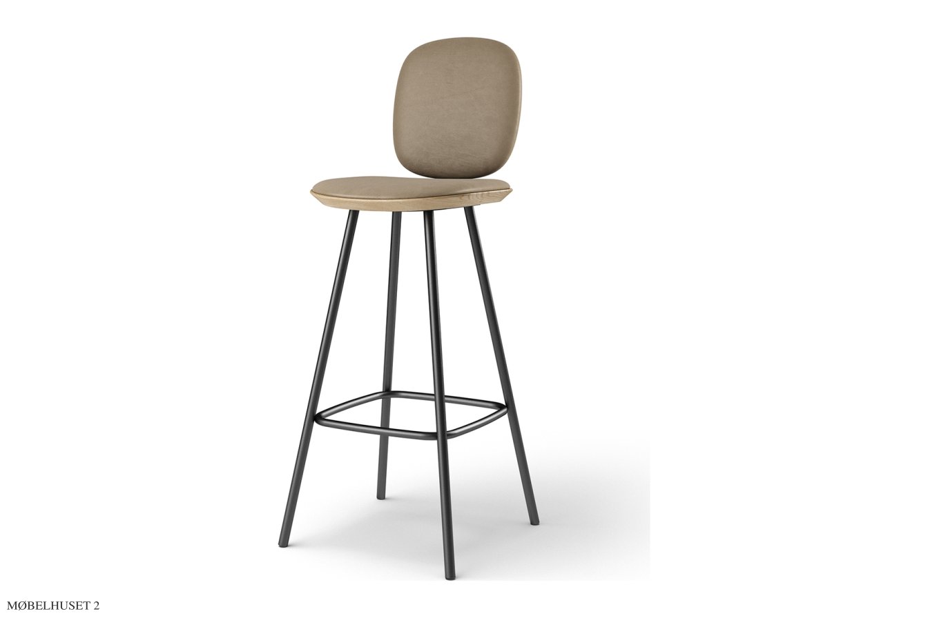 Pauline Comfort barstol, Barh�he 75 cm, Metallbeine, Eiche ge�lt, Leder | Almond | Brdr. Kr�ger