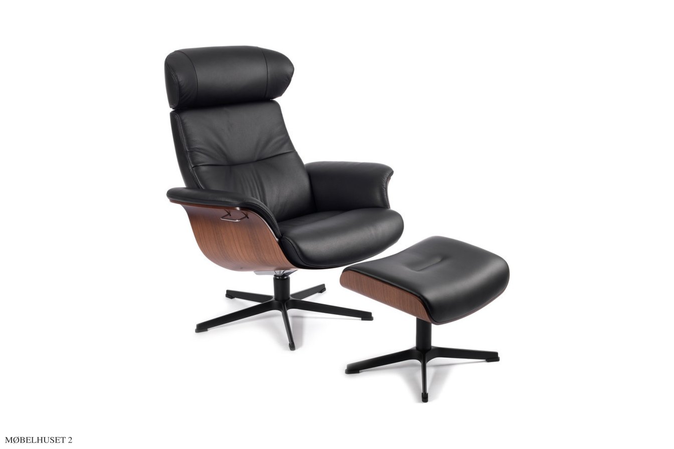 Timeout l�nestol, Valn�d, Drejefod sort aluminium, L�der | Fantasy Black 89 | Conform