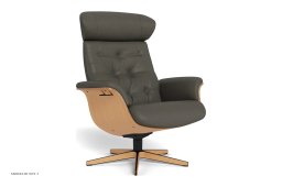 Timeout med indtr�kninger l�nestol, Eg lak, Drejefod tr�/sort aluminium, L�der | Bolzano Grey 77 | Conform