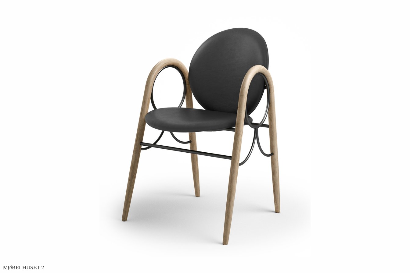 Arkade Chair, Eiche wei� ge�lt, Leder | Black, Schwarzes Gestell | Brdr. Kr�ger