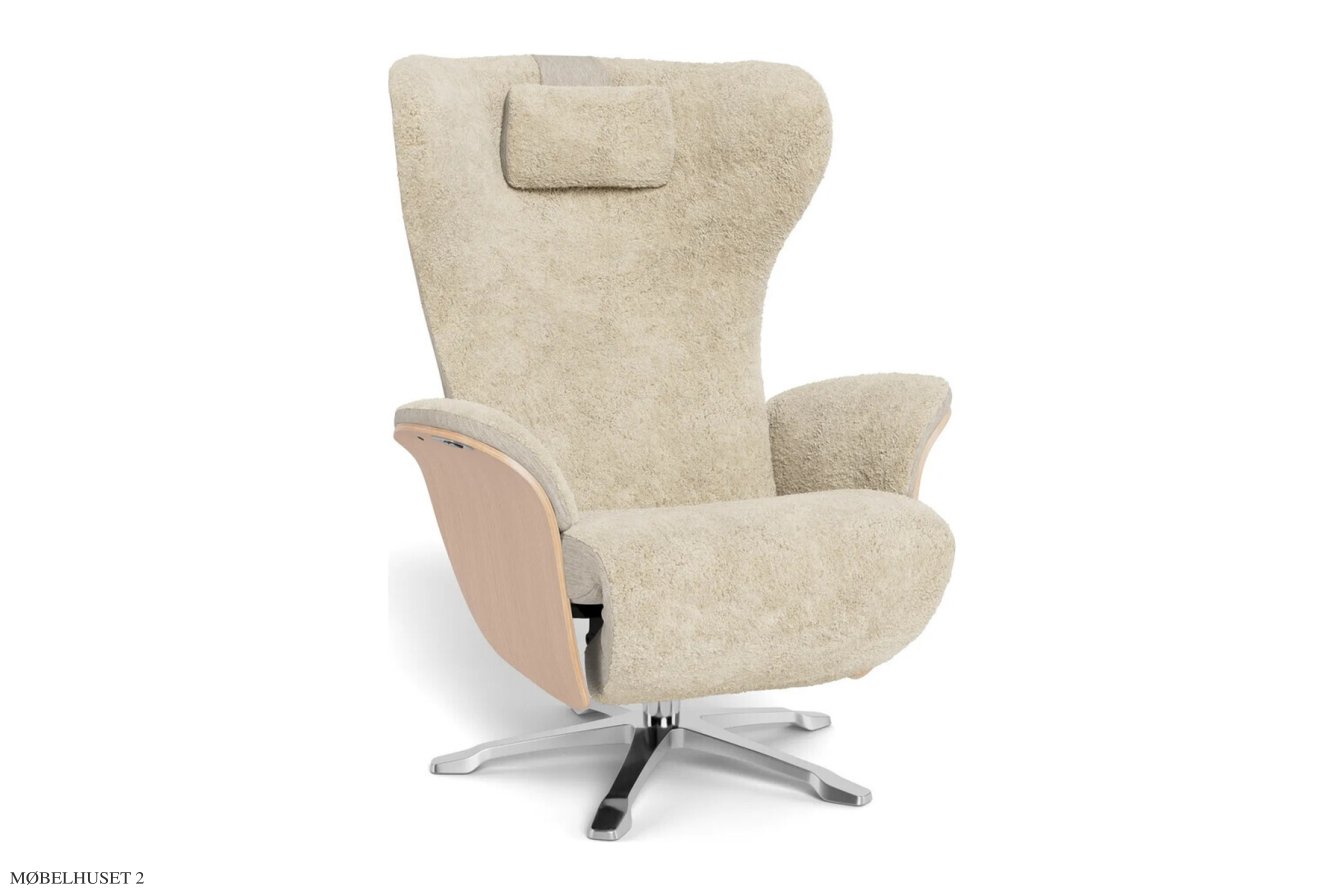Aviora recliner l�nestol, Eg ubehandlet, Drejefod aluminium, F�reskind | Sheepskin Sand | Conform