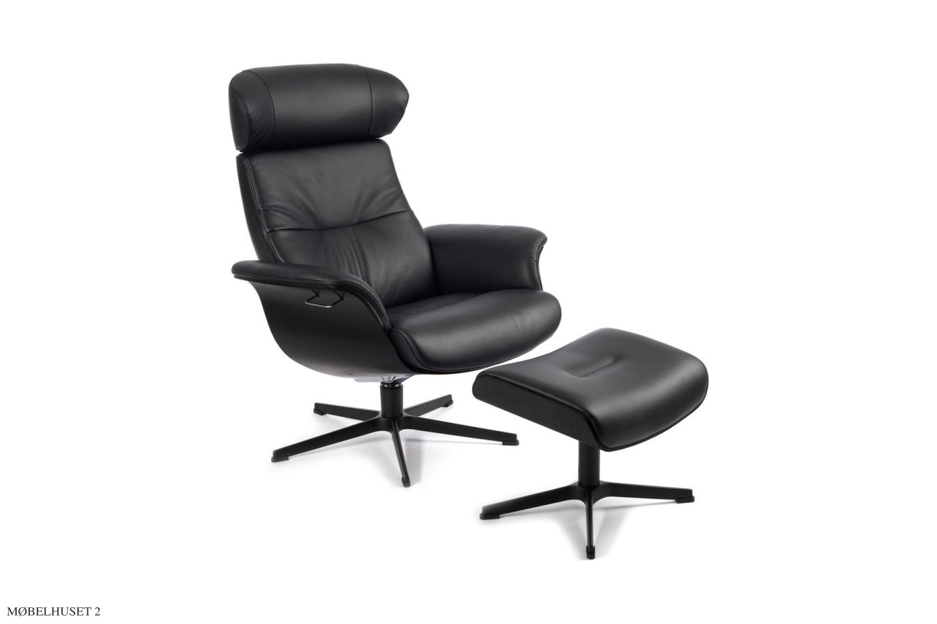 Timeout l�nestol, Eg sortbejdset, Drejefod sort aluminium, L�der | Fantasy Black 89 | Conform