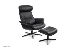Timeout l�nestol, Eg sortbejdset, Drejefod sort aluminium, L�der | Fantasy Black 89 | Conform