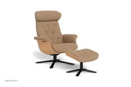 Timeout med indtr�kninger l�nestol, Eg lak, Quattro drejefod sort aluminium, Stof | Dolce Gold 18 | Conform