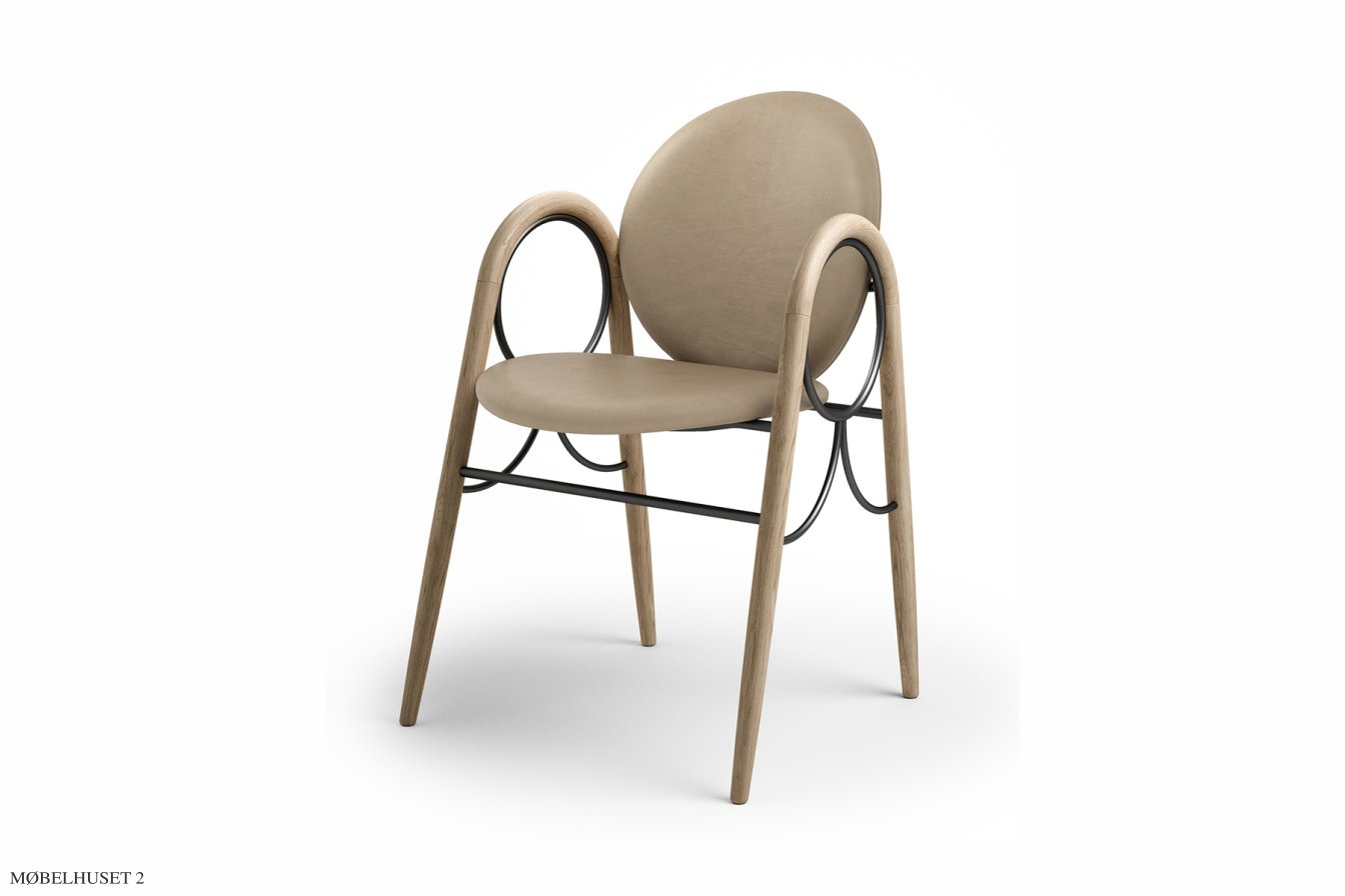 Arkade Chair, Eiche wei� ge�lt, Leder | Almond, Schwarzes Gestell | Brdr. Kr�ger
