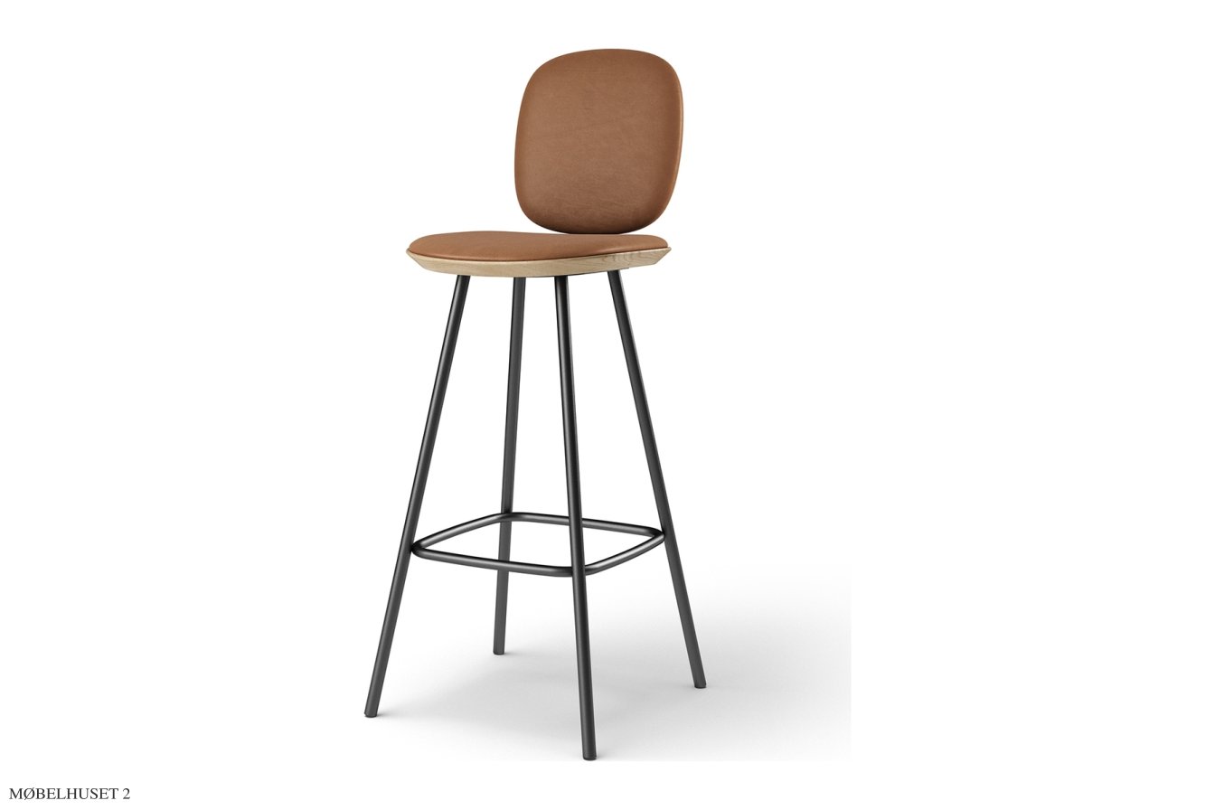 Pauline Comfort barstol, Barh�he 75 cm, Metallbeine, Eiche ge�lt, Leder | Brandy | Brdr. Kr�ger