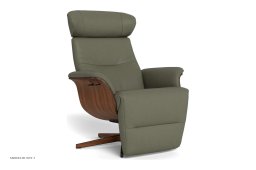 Timeout l�nestol med indbygget fodskammel, Valn�d, Drejefod tr�/sort aluminium, L�der | Bolzano Sea grass 21 | Conform