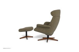 Timeout med indtr�kninger l�nestol, Helpolstret, Drejefod tr�/sort aluminium, Stof | Alta Olive 28 | Conform
