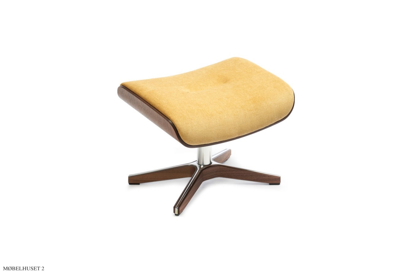 Timeout fodskammel, Valn�d, X-fod tr�/aluminium, Stof | Velvety Mustard 17 | Conform