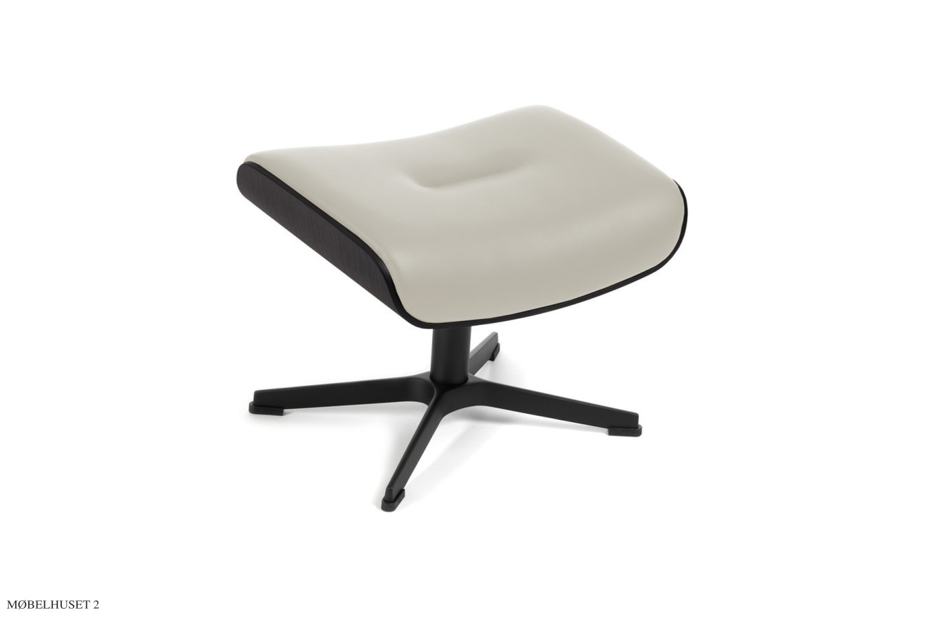 Timeout l�nestol, Eg sortbejdset, Drejefod sort aluminium, L�der | Fantasy White 01 | Conform