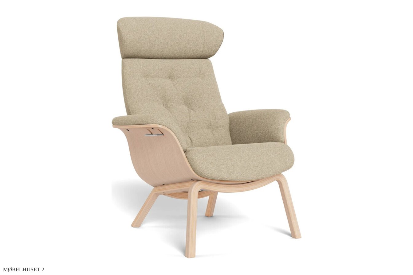 Timeout med indtr�kninger l�nestol, Eg ubehandlet, 4 ben i tr�, Stof | Etna Beige 62 | Conform