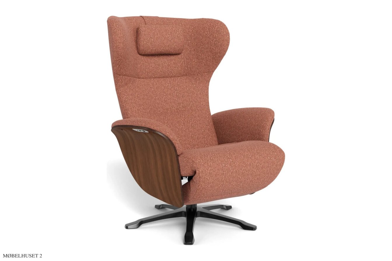 Aviora recliner l�nestol, Valn�d, Drejefod sort aluminium, Stof | Denali Peach 32 | Conform