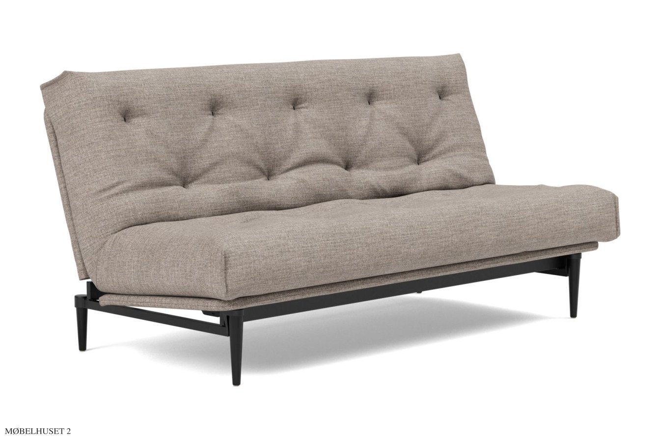 Colpus Schlafsofa, Schwarze Eiche / schwarzes Metall, Yuveno Warm Grey 472 | Innovation Living