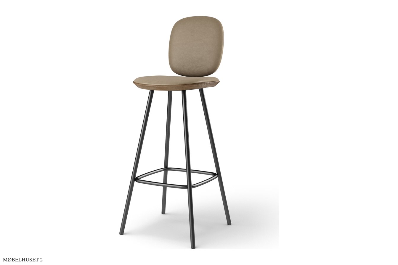 Pauline Comfort barstol, Barh�he 75 cm, Metallbeine, R�uchereiche ge�lt, Leder | Almond | Brdr. Kr�ger