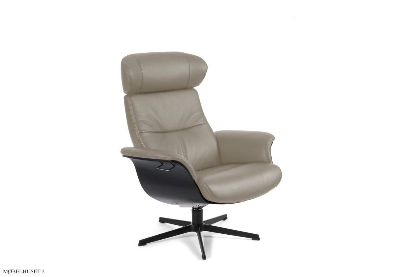 Timeout l�nestol, Eg sortbejdset, Drejefod sort aluminium, L�der | Fantasy Dove 63 | Conform