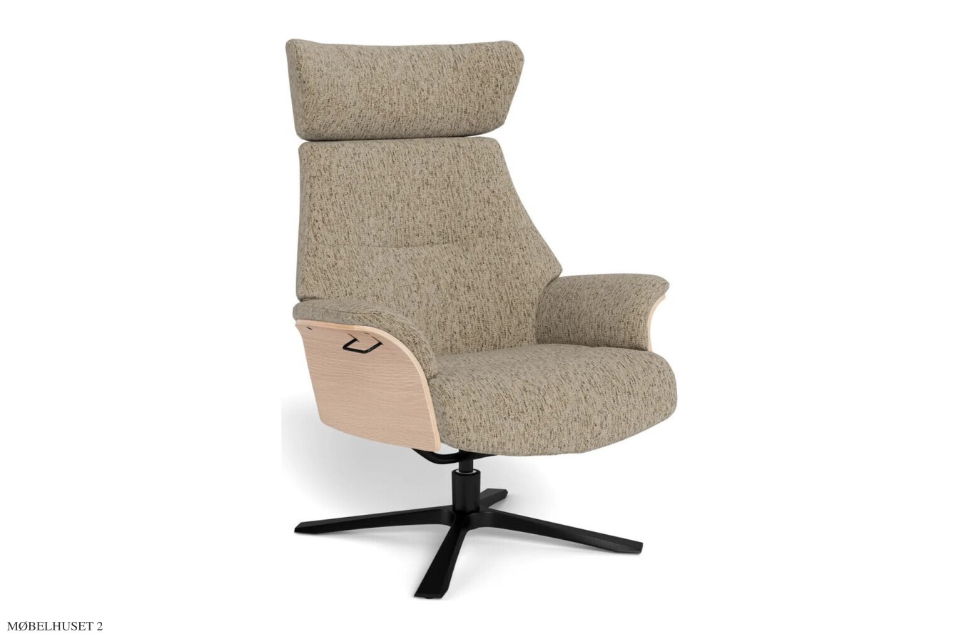 Air l�nestol, Eg ubehandlet, Quattro drejefod sort aluminium, Stof | Peri Nature 02 | Conform
