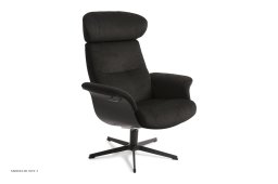 Timeout l�nestol, Eg sortbejdset, Drejefod sort aluminium, Stof | Evita Black 44 | Conform
