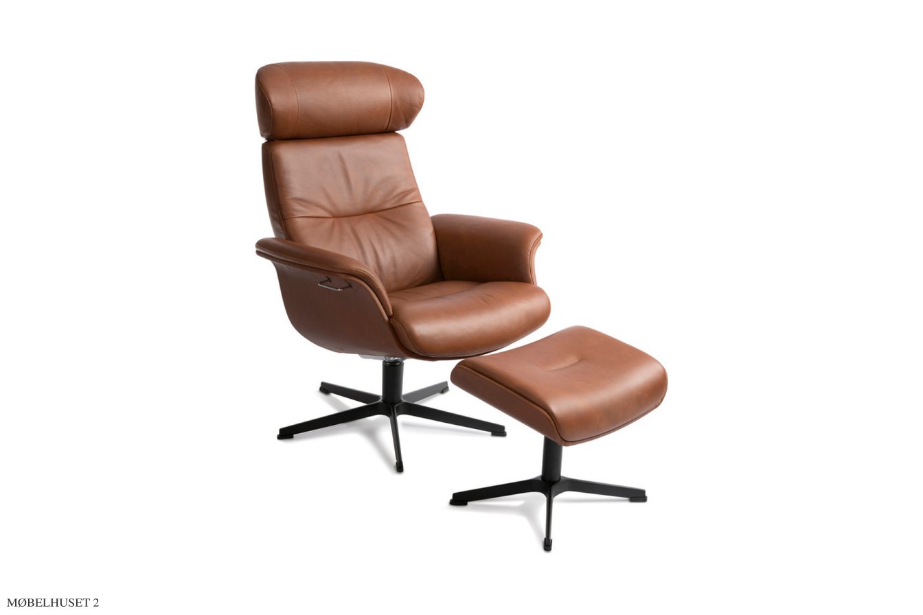 Timeout l�nestol, Helpolstret, Drejefod sort aluminium, L�der | Western Cognac 64 | Conform