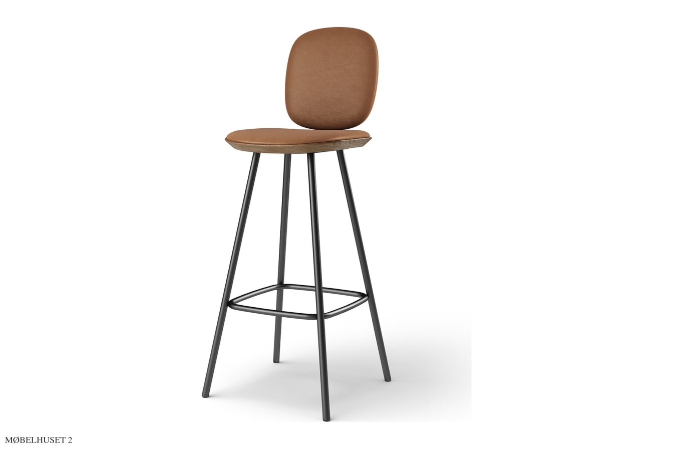 Pauline Comfort barstol, Barh�he 75 cm, Metallbeine, R�uchereiche ge�lt, Leder | Brandy | Brdr. Kr�ger