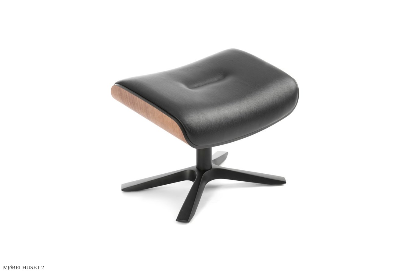 Timeout fodskammel, Valn�d, Quattro x-fod sort aluminium, L�der | Fantasy Black 89 | Conform