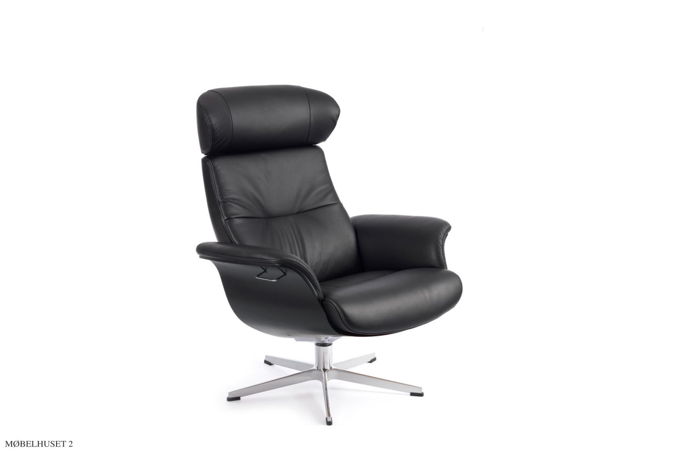 Timeout l�nestol, Eg sortbejdset, Drejefod aluminium, L�der | Fantasy Black 89 | Conform